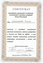 Certyfikat autoryzacyjny do serwisu urządzeń firmy Pancerpol