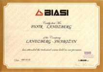 Certyfikat ukończenia kursu technicznego Biasi